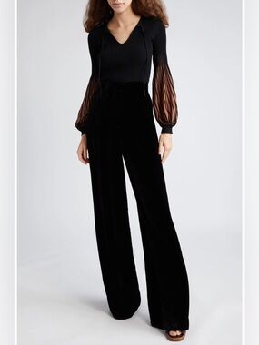 Ulla Johnson Veronica High-Rise Wide-Leg Black Velvet Pants